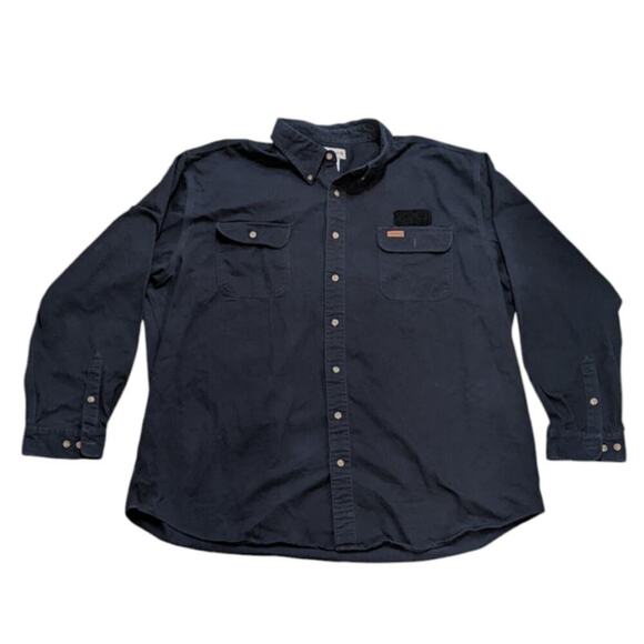 Carhartt 3XL Tall Navy Heavy Work Wear Button Down Leather Tag Velcro Patch - Picture 1 of 10